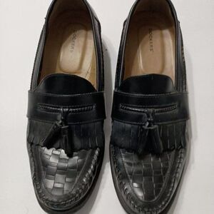 DOCKERS, Men's Black Weave Textured Leather Slip-On Tassel Loafers, Size 10.5